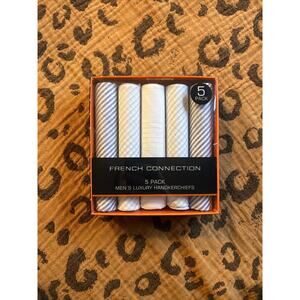 French Connection Luxury Handkerchiefs Men Dark Light Blue White Stripes 5 Pack